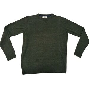 Jos A Bank Sweater Crew Neck Mens Large Green Solid Cotton Casual Pullover